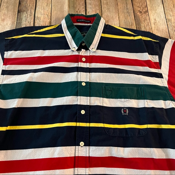 Vintage mens striped short sleeve casual button down shirt | size Large - Picture 3 of 9